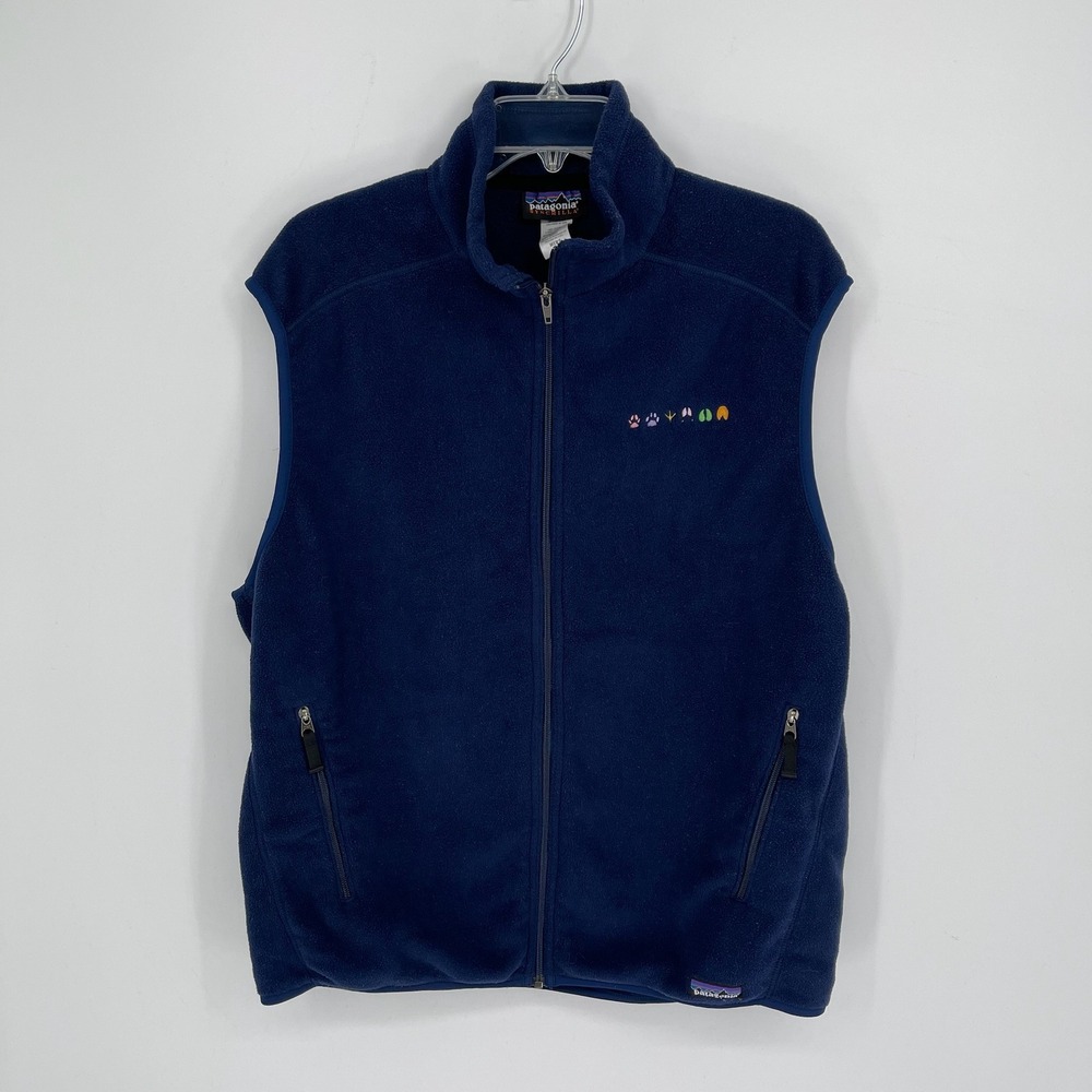 Patagonia‎ Men's Navy Synchilla Custom Embroidery Full Zip Fleece Vest Size XL